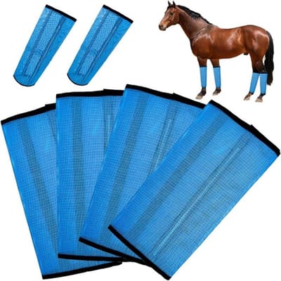 4 stuks vliegenbeschermers voor paarden, mesh vliegenbeschermers voor paarden, set van 4 ponyvliegenbeschermers ter bescherming tegen vliegen- en muggenbeten, beschermen paardenbeenbeschermers, ademend, zacht en comfortabel.
