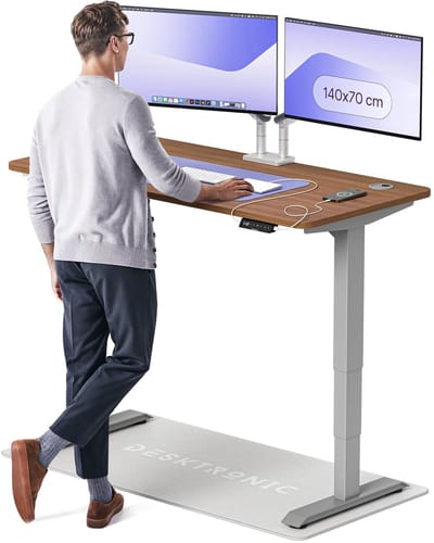 Desktronic HomePro Zit-sta Bureau Elektrisch In Hoogte Verstelbaar, 140x70cm Grijs/Notenhout, Stille Dubbele Motor, Hoogte 62-126cm