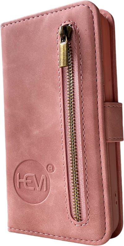 HEM Silky Rose Hoesje Geschikt Voor iPhone 14 Plus – Luxe Bookcase Met Rits En Pasjeshouder – Roze Telefoonhoesje