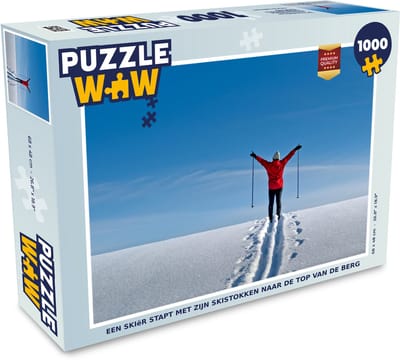 Puzzel Een skiër stapt met zijn skistokken naar de top van de berg - Legpuzzel - Puzzel 1000 stukjes volwassenen