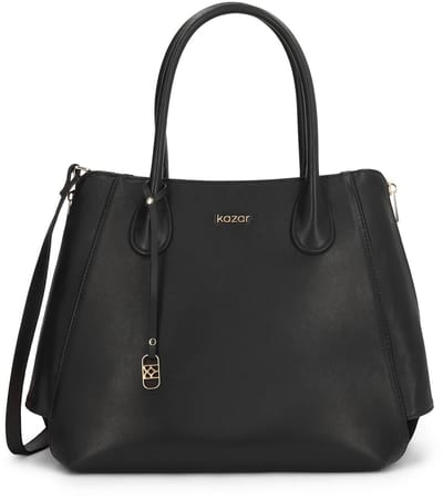Black leather bag with widened sides