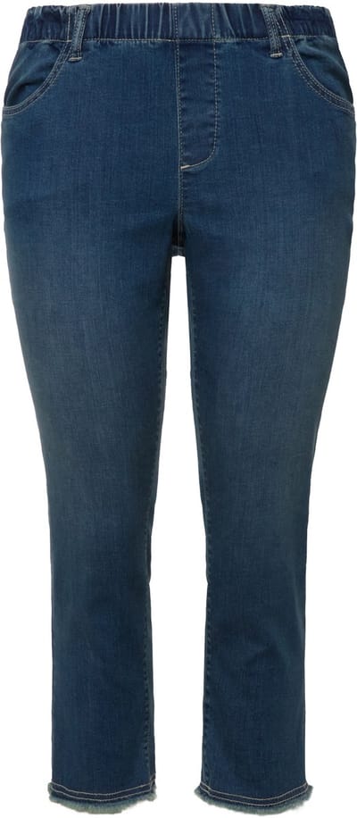 Ulla Popken - Dames - 7/8-capri-jeans Sienna gerafelde zoom smalle pijpen - Blauw denim - Maat 62