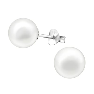 Joy|S - Zilveren parel oorbellen - 8 mm - wit