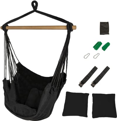 ib style Kalea Hangstoel - Hangnest - Binnen en buiten - 2 Kussen - Zwart