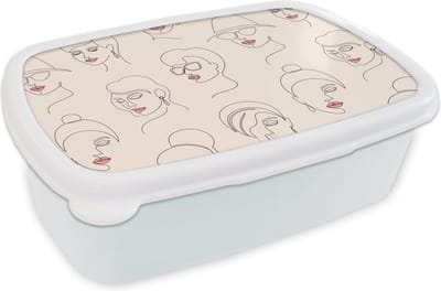 Broodtrommel Wit - Lunchbox - Brooddoos - Vrouw - Line Art - Patronen - Pastel - 18x12x6 cm - Volwassenen