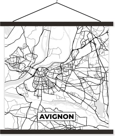 Posterhanger incl. Poster 60x60 cm - Schoolplaat - Stadskaart - Plattegrond - Kaart - Frankrijk - Textielposter - Zwarte latten - Stadskaart