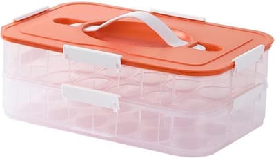 Stapelbare Eierhouder - Ei Tray - Veilige Opslag - Met Deksel - 30x21x12 cm - Oranje