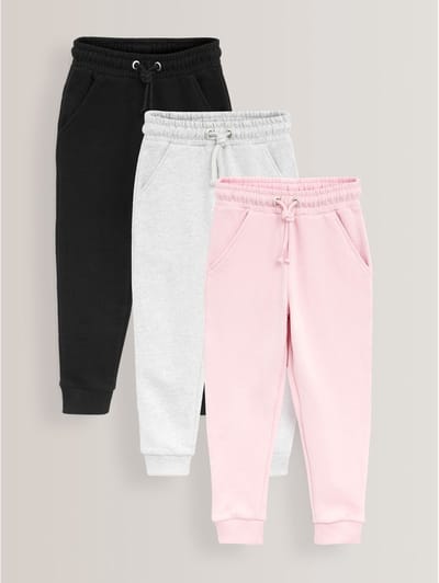 Next - Meisjes - Set van 3 joggingbroeken van zacht jersey met standaard pasvorm - Zwart