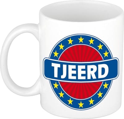 Bellatio Decorations - Tjeerd voornaam - koffiemok - beker - wit/blauw - 300 ml - Cadeau - Heren - Collega - Vaderdag - Verjaardag