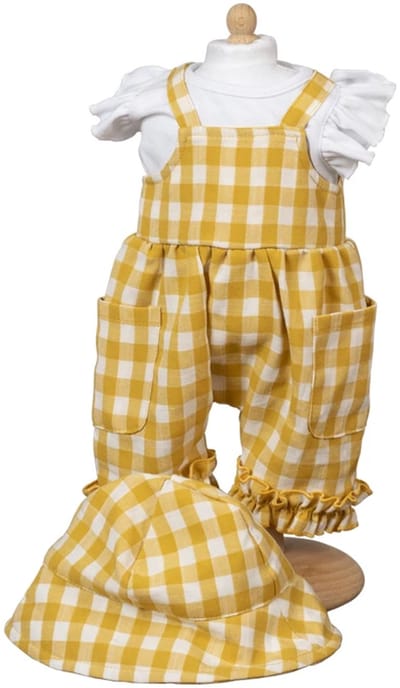 Mamamemo Poppenkleding Tuinbroek Geel Geruit 33 - 37 cm