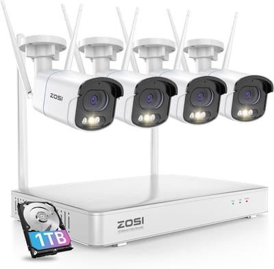 4MP WiFi Buiten Beveiligingscameraset met NVR en 1TB HDD, Persoon- en Voertuigdetectie