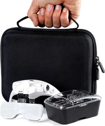 Handsfree verlichte hoofdvergrootglas met LED-licht - 5 lenzen - hoofdband - beschermende opbergkoffer - hobby ambachten - maculadegeneratie - diamantschilderen - dichtbij Vergrootglas met licht