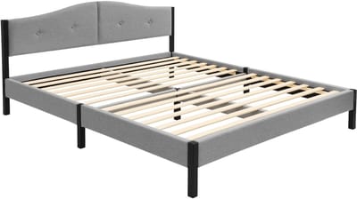 Gestoffeerd bed 160x200 cm, grijs, tweepersoonsbed met stevig bedframe, bed met gestoffeerd hoofdeinde en lattenbodem, jeugdbed ML-Design