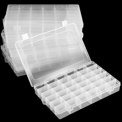 6-Pack Juweel Organizer met 36 Rasters, Plastic Opbergdozen voor Kralen, Oorbellen en Knutselmaterialen met Verstelbare Compartimenten voor Creatieve Projecten