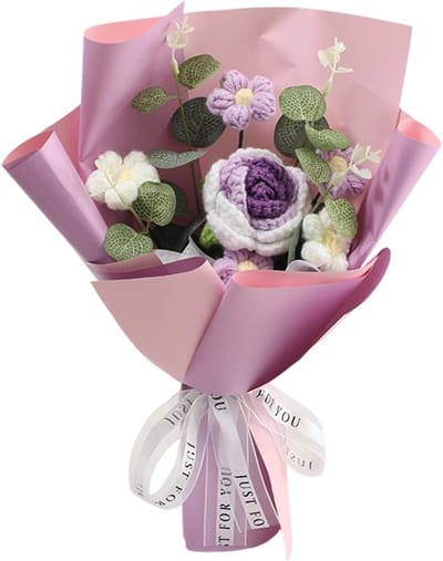 Gehaakt Bloemenboeket - Handgemaakt Decoratie - Feestelijke Versiering - Uniek Handwerk - 30x20x5 cm - Paars