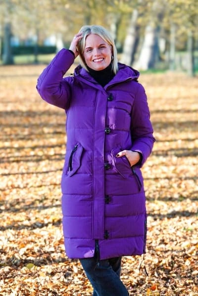 Lange dames winterjas - Gewatteerd en getailleerd - Paars - Maat 36