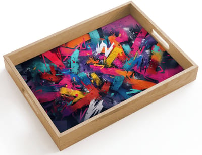 Dienblad hout 40x30 cm - Schootdienblad - Abstract - Explosie - Neonkleuren - Borrelplank rechthoek - Plateau dienbladen
