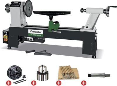 Pack houtdraaibank 305x460mm + klauwplaat 4 bekken dia. 100mm + 8 dlg draaibeitels + boorkop + boorkopstaart Holzstar DB460XL VARIO PACK