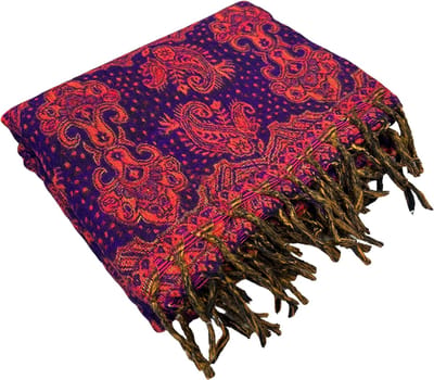 Om Namaste Meditatiedeken Omslagdoek Grote Sjaal Dekentje Plaid Woondeken - Rood & Paars - 126