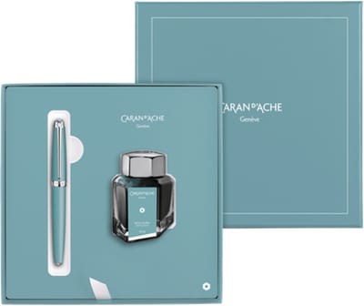 Caran d'Ache Léman Alpine Blue Vulpen geschenkset met inktpot