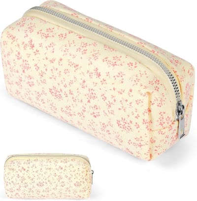 Roze bloemen etui met rits voor school, kantoor en make-up - veelzijdige opbergtas voor reizen, sleutels en speelgoed