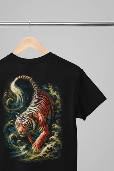 Oversized shirt - Japanese tiger - Wurban Wear | Draak | Anime streetwear | Asian streetwear | Streetwear | Geisha | Techno outfit | Fantasy shirt | Gym shirt | y2k | Tattoo | Urban | Grote maten | Japanese mythology | Samurai | Zwart