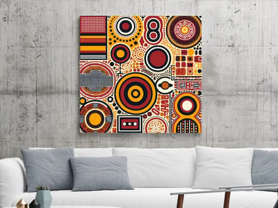 Pop art aboriginal schilderij | Primitieve popart: een kleurrijk eerbetoon aan aboriginal kunstwerken | Kunst - 50x50 centimeter op Dibond | Foto op Dibond