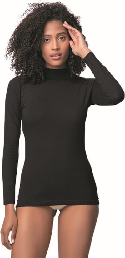 Dameshemd Met Lange Mouwen en Col-Katoen-Onderhemd Dames-Cadeau Voor Dames-Zwart-M