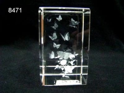 3D Lasergravure Vlinders in Glasblokje – 8 x 5 x 5 cm – Inclusief Geschenkverpakking