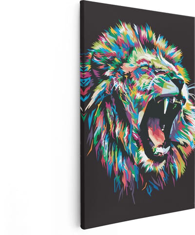 Artaza Canvas Schilderij Leeuw - 80x120 cm - Groot - Wanddecoratie Pop Art - Muurdecoratie Dierenkop - Schilderijen Op Canvas