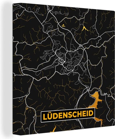 Canvas Schilderij Stadskaart – Kaart – Lüdenscheid – Gold – Duitsland – Plattegrond - 20x20 cm - Wanddecoratie