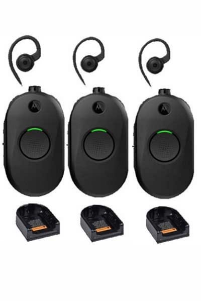 Set van 3 Motorola CLP446E Mini Portofoons met oortje en tafelladers