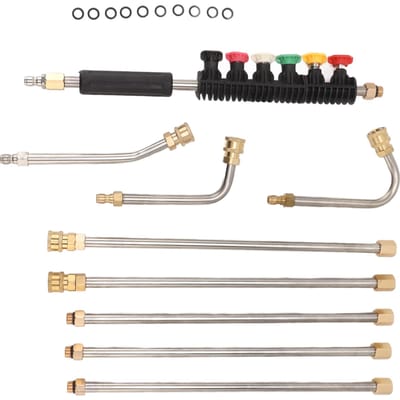 Set de rallonge pour nettoyeur haute pression 5 tiges droites 3 tiges courbes Lance pour nettoyeur haute pression avec 6 buses Raccord rapide 1/4 po