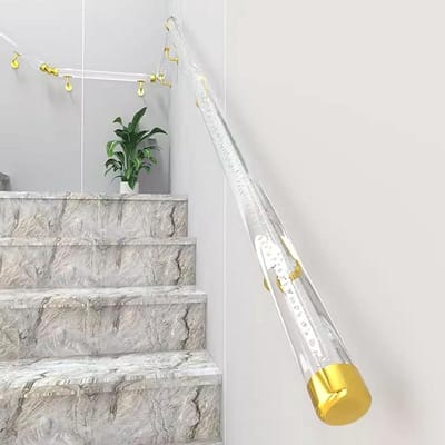 Acryl Trapleuning - Handgreep Trap - Veilig Traplopen - Stevige Acryl Buizen - 50-600 cm - Gouden Beugel