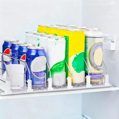 Dailygoody - Drank Organizer - Verstelbare soda blikjesdispenser - Wit - 6 rijen drank pusher - Perfect voor koelkast - Geschikt voor 12oz 16oz 20oz fles