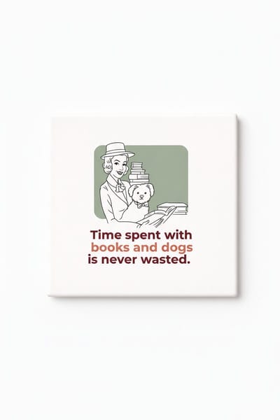 Boeken en Honden Keramische Tegel – Time Spent with Books and Dogs Quote Decoratieve Cadeau Tegel voor Lezers en Hondenliefhebbers