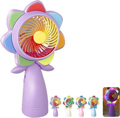 Draagbare mini-ventilator met LED-verlichting in bloemenvorm, oplaadbare USB-ventilator voor reizen, kantoor en slaapkamer, stil en compact (paars)