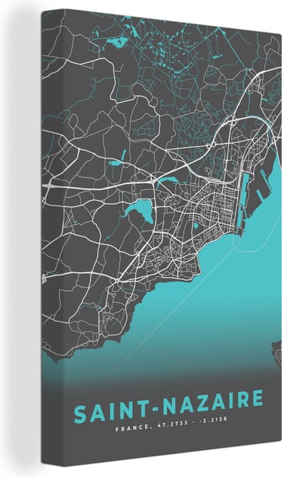 Canvas Schilderij Frankrijk – Saint-Nazaire – Stadskaart – Plattegrond – Kaart - 20x30 cm - Wanddecoratie