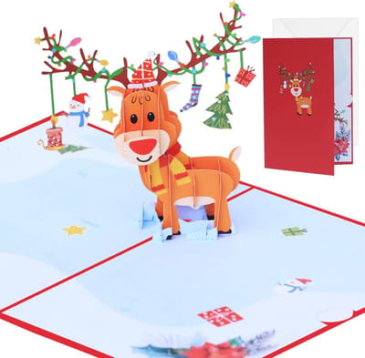 3D Pop-Up Kerstkaart met Envelop en Notitiekaart in Kerstthema
