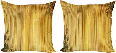 ABAKUHAUS Bamboe Kussenhoes Set (2 stuks), Natuurlijke Houten Bladstel50 cm, Geel
