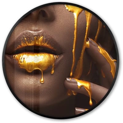 Poster in lijst Rond - Fotolijst 60x60 cm - Posters - Goud - Vrouw - Verf - Lippen - Luxe - Ronde posterlijst zwart - Decoratie - Wanddecoratie woonkamer - Muurdecoratie slaapkamer