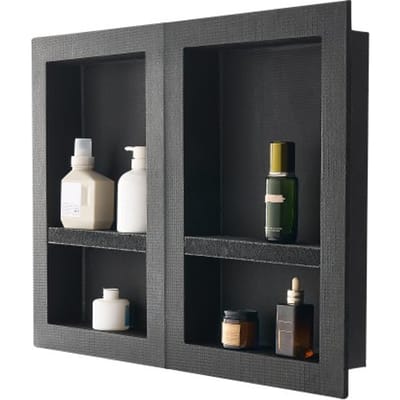 VEVOR Douchenis, 16 x 24 inch + 16 x 24 inch Wandnis met Verplaatsbare Plank, 4 inch Dikke Moderne Zeep & Shampoo Opberger, Zwart voor Badkamer Douche