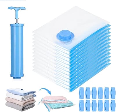 Vacuümzakken Kleding - Opbergzakken Herbruikbaar - Ruimte Maximaliseren - Dubbele Afdichting Pomp - 12 Stuks 30x40 - Blauw