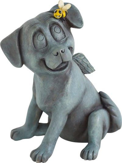 MadDeco - beeldje hond met vleugeltjes en bij - overleden hond - herinnering - aandenken - polystone - 12.5 cm hoog - onze kleine vriendjes
