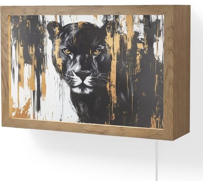 Wandlamp 30x20 cm - Oplaadbaar - Panter - Zwart - Abstract - Verfstreken - Wandlampen binnen woonkamer - Slaapkamer lamp met kabel - Decoratieve nachtlamp - Vloerlamp snoer