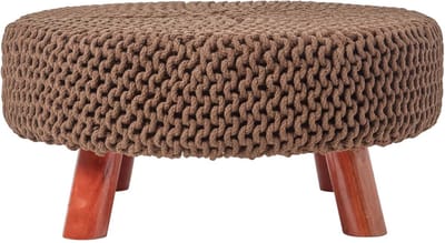 Homescapes Gebreide voetenbank 30cm hoog, Bruin