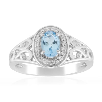 Cavill - 925 Sterling Zilveren Ring - Santa Maria Aquamarijn 0.34 ct Ovaal - 18 Zirkonia - Elegante Braziliaanse Blauw Sieraden
