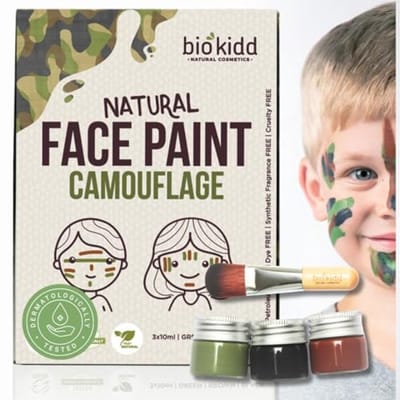 Hypoallergene Gezichtsverf voor Gevoelige Huid – Natuurlijke Camo Make-up Palet voor Feestjes en Halloween - 3 Kleuren