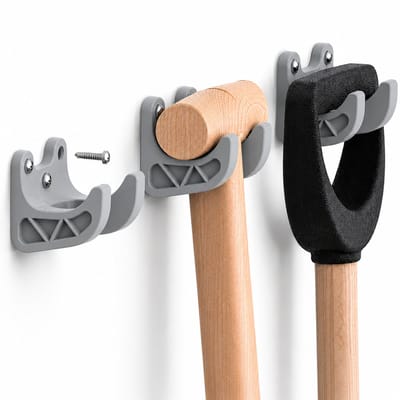 3 Stuks Universele Tuinhouder - Wandhaak Voor Tuingereedschap - Bezemhouder - Schop Houder - Ophangsysteem Garage & Schuur - Tot 35mm Steel - Grijs
