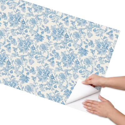 Coloray Meubel Wrap Folie - Blauw Meubelfolie - 65x130 cm - Plakfolie Meubels Bloemenpatroon - Decoratiefolie Zelfklevend - Klassiek Meubelfolie - Meubelfolie Zelfklevend - Badkamer decoratie - Bloemen en planten